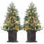 Ensemble de 2 arbres de Noël pré-éclairés de 3 pi avec branches enneigées, baies rouges et pot rétro, 78 lumières DEL blanc chaud