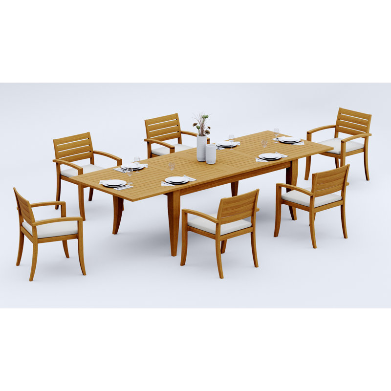 13 Pcs Grade-A Teak Wood Dining Set: 122" Atnas Double Extension Rectangle Table And Alvarado Stacking Arm Chairs #11TV2812