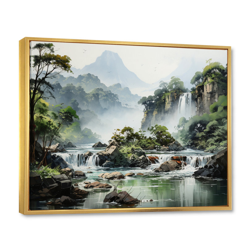 Cascade du Vietnam - Cascade d'argent II - reproduction sur toile, H 16 po x l 32 po x P 1 po, Cadre flottant doré