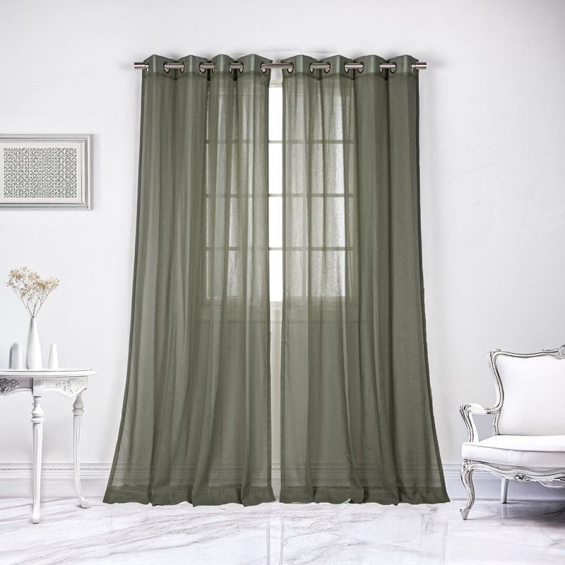 Paire de rideaux semi-transparents avec œillets Taumsauk, Lichen, L 52 po x L 96 po