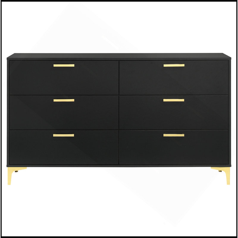 Commode rectangulaire à 6 tiroirs Lexie, Noir