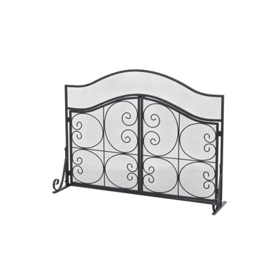 Nardulli Metal Arched 1 Panel 2 Door Scroll Black Fireplace Screen with Mesh Backing
