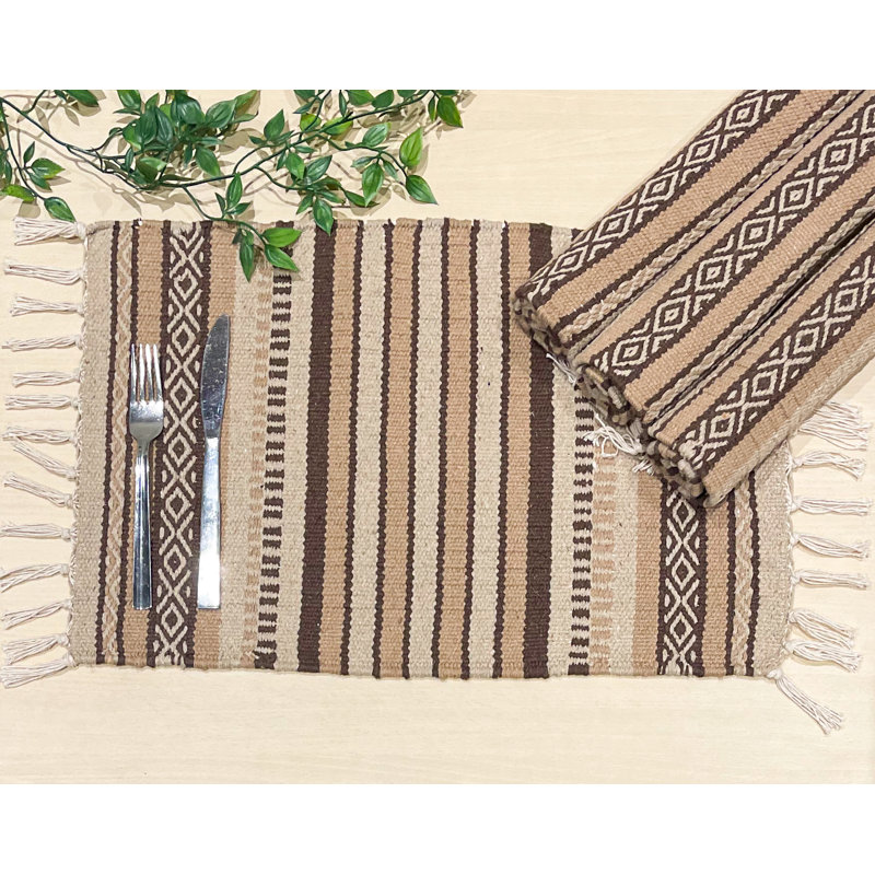 Cotton Striped Rectangle Placemat, Tonal Browns