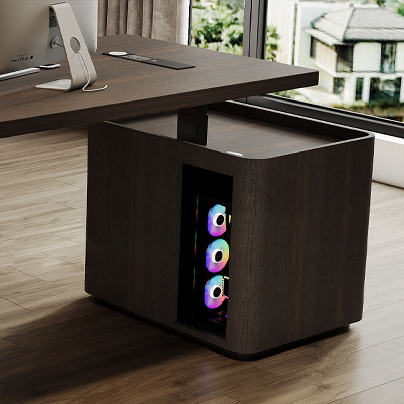 Bureau rectangulaire en bois manufacturé de couleur fumée + acier avec 3 tiroirs, 52.76" H x 62.99" W x 27.56" D