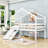 Aluino Twin Wooden Low Loft Bed With Slide And Safety Guardrails-1213505586