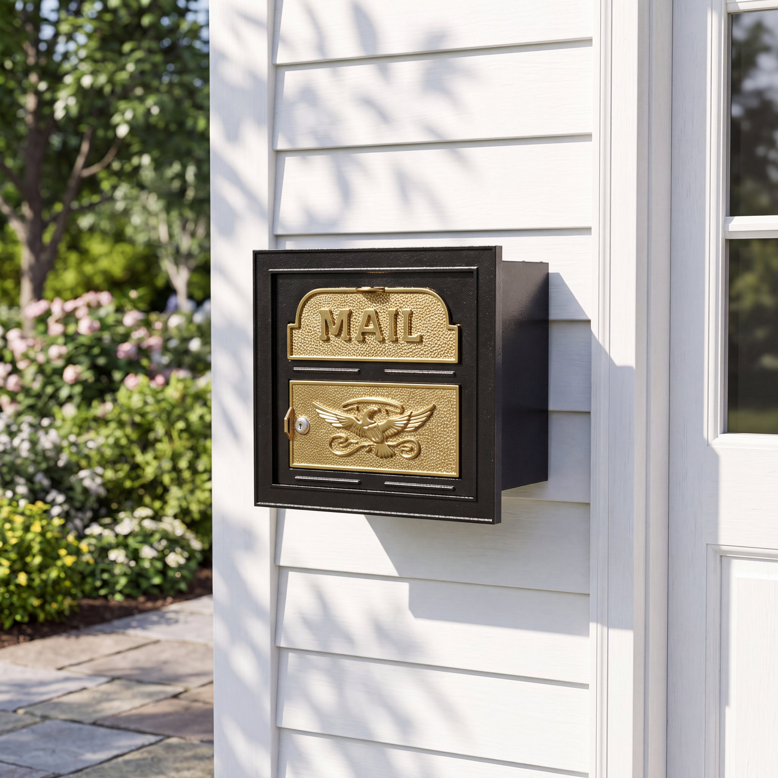 Classic Faceplate Mailbox with Brass Accents, Black