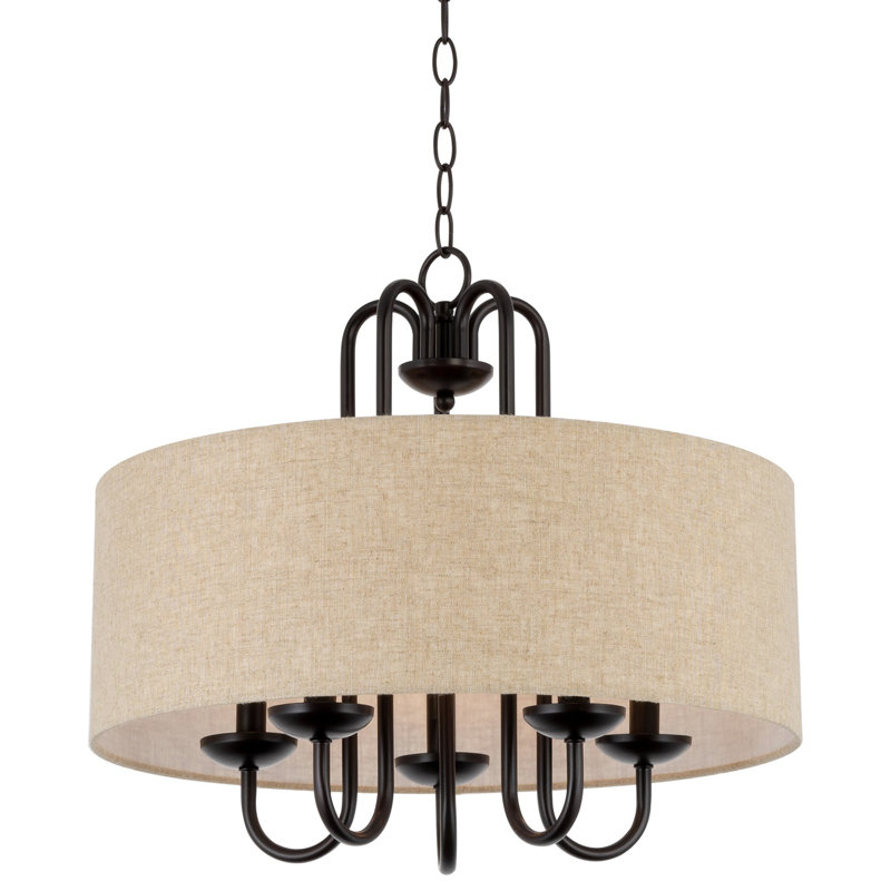 Mackeroy 5 - Light Dimmable Drum Chandelier, Oil Rubbed Bronze, Beige