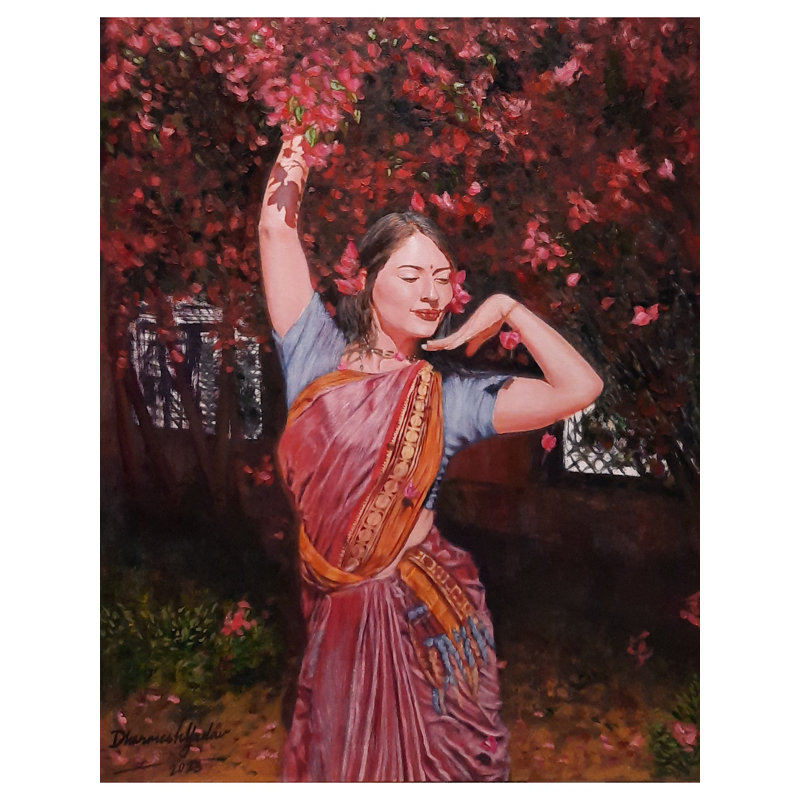 Dévot à Vrindavan | Huile sur toile | Par Dharmesh Yadav