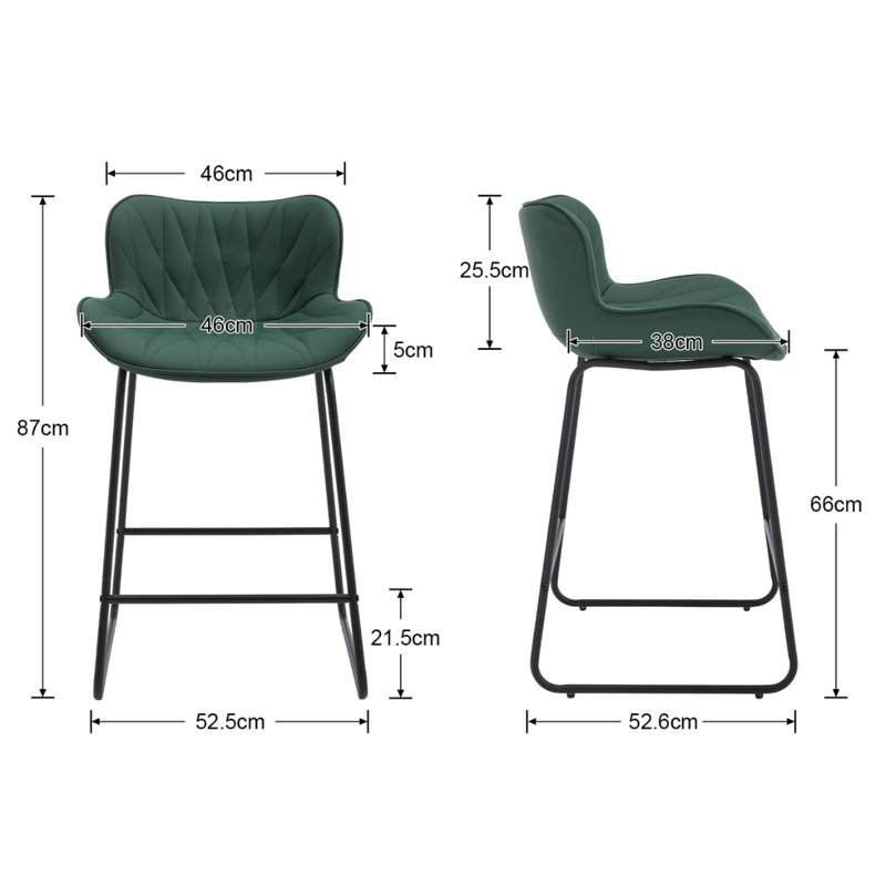 Upholstered Counter Stool with Metal Frame, Green