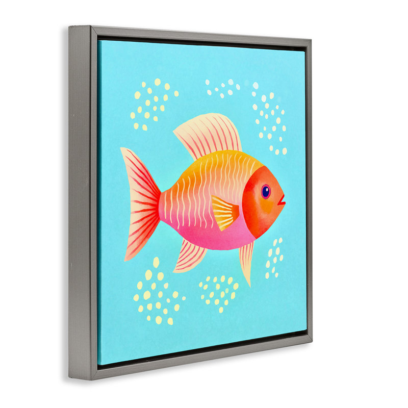 «Whimsical Orange Fish», art mural encadré flottant doré par Andrea Haase, Cadre flottant gris lustré, H 25 po x l 25 po
