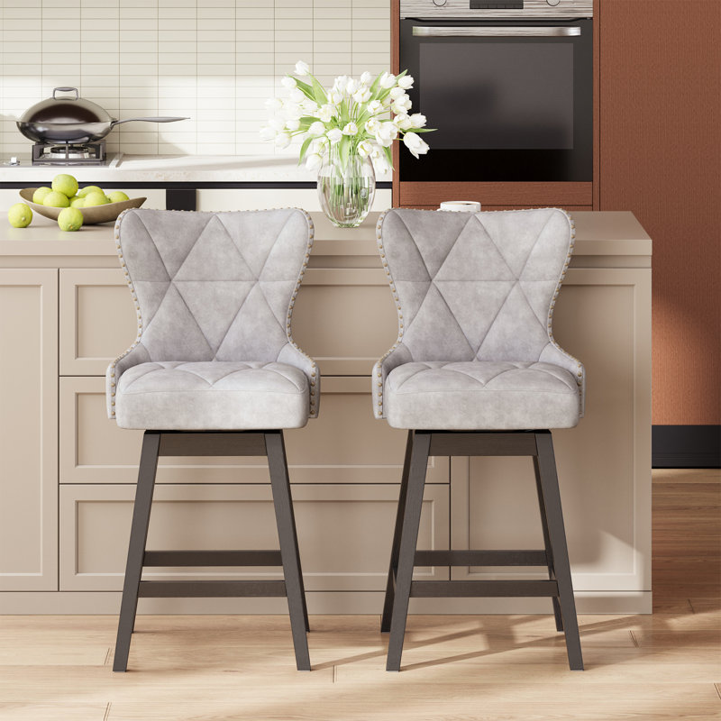 Tabouret de bar à oreilles pivotant à 360 ° avec dossier capitonné Diamond, Gris