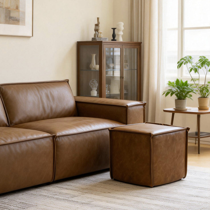 Hampton Square Pouf Ottoman - Carmel Brown, Carmel Brown