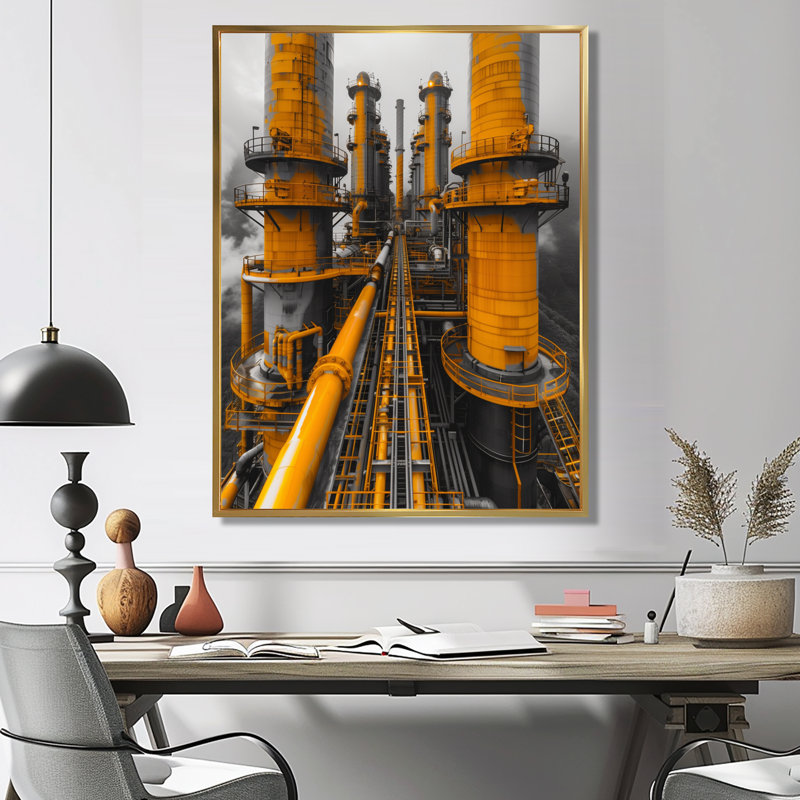 Shaver - Factories, art mural, Toile avec cadre flottant or, H 20 po x l 12 po x P 1 po