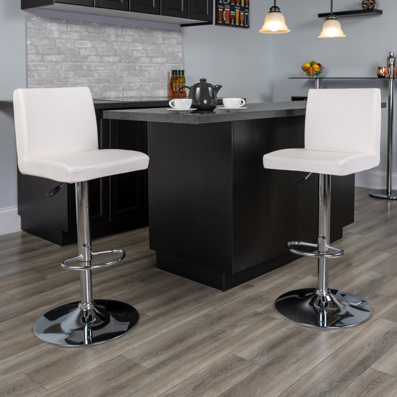 Nobles Contemporary Adjustable Height Barstool with Panel Back and Chrome Base, White