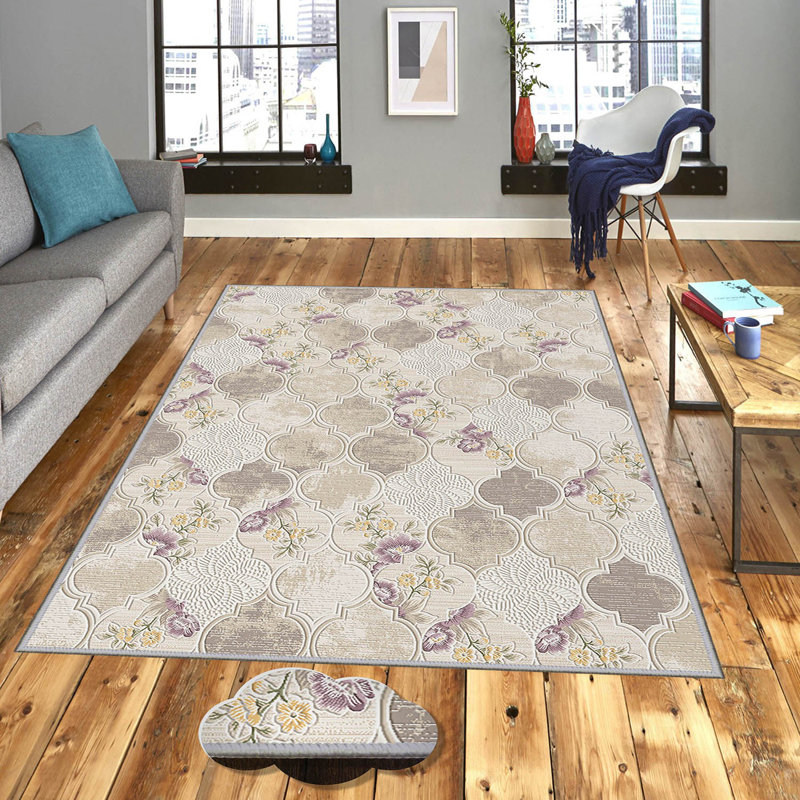 Stylish Woven Carpet, 5.2 x 7.5 Feet | 100% Polyester, 0.3 in Pile Height, Antibacterial, Non-Slip PVC Dot Underside | Machine Washable, 3D Digital Print | Perfect for Living Room, Bedroom & Home Décor