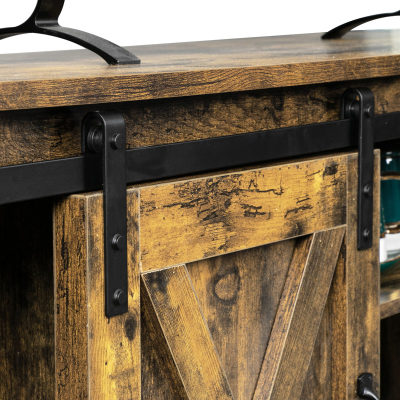 Brown TV Stand With Sliding Double Barn Doors And X-Panel Industrial Style Fits 55-Inch To 65-Inch Tvs