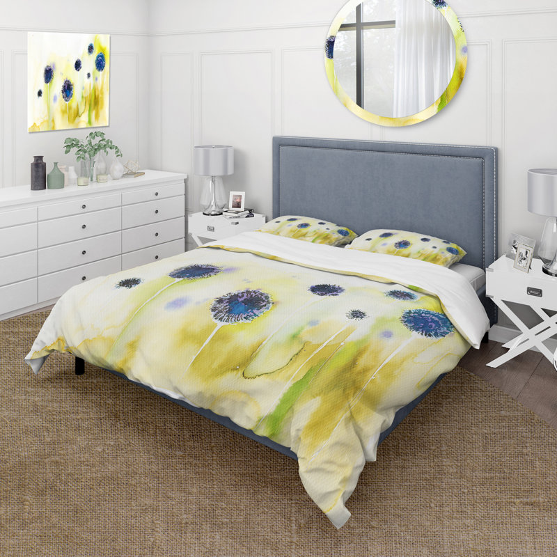Fleurs bleues dans la prairie - Ensemble de housse de couette traditionnel - Microfibre de polyester