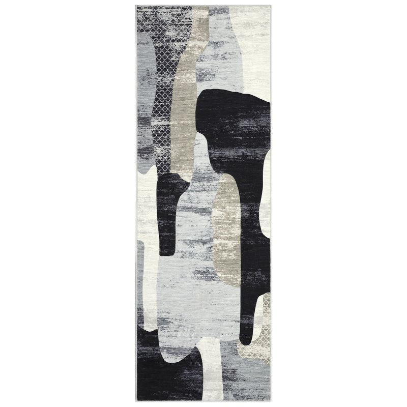 Modern Abstract Runner Rug 2x6 Washable Runner Rug Contemporary Throw Carpet For Hallway Stain Resistant Carpet With Non-Slip Backing Low Pile Floor Cover For Laundry Bedroom Bathroom,Grey