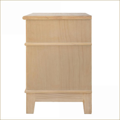 Coastal Mid-Century Bedside Table with Pine Veneer &amp; Caning Inset – 27.5x18x26 Inches for Bedroom
