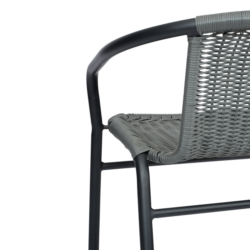 Gray Rattan and Aluminum Indoor-Outdoor Barstools Set of 4