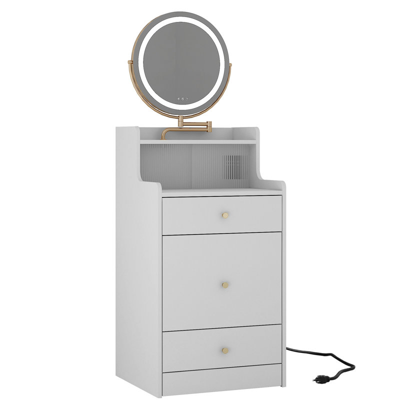 Bureau de coiffeuse blanc 3 en 1 avec miroir et rangement spacieux, 2 tiroirs, option de charge, tabouret rembourré, station de tiroirs éclairée compacte, station de tiroirs, coiffeuse