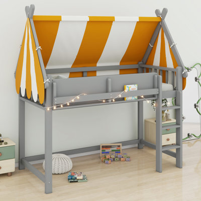 Modern Canopy Loft Bed With Integrated LED Lighting And Shelves