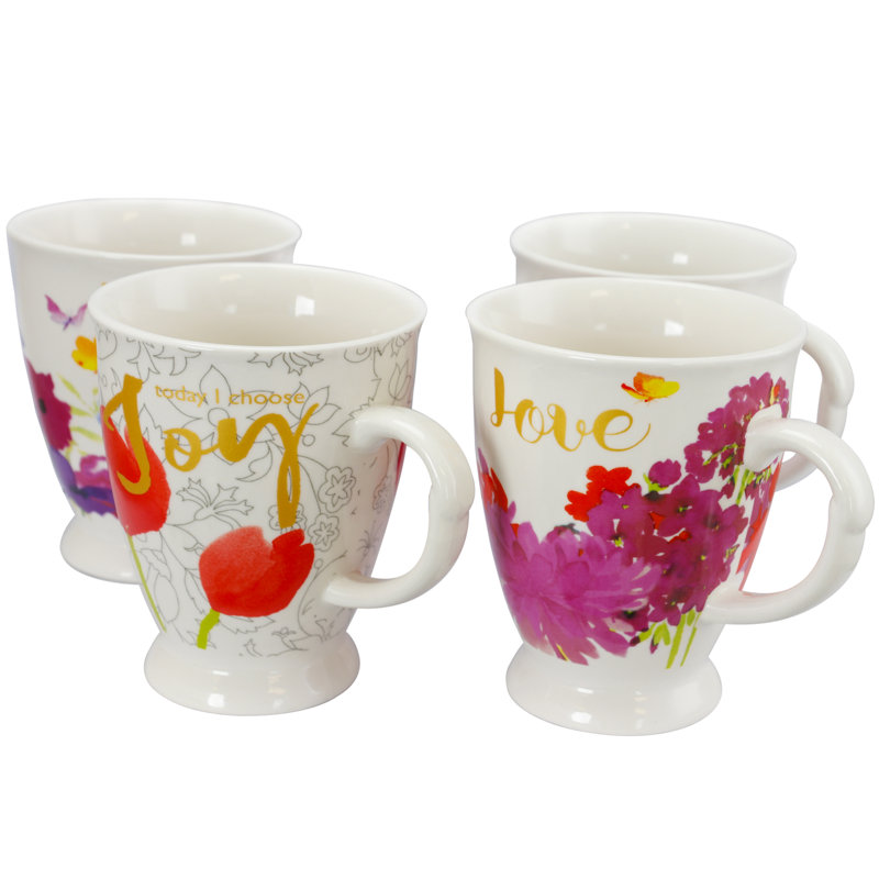 Ensemble de grandes tasses à café florales 4 pièces Hans