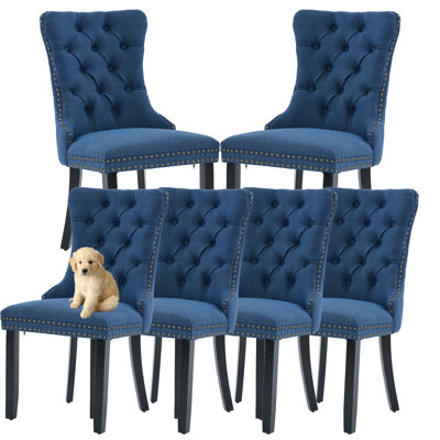 Linen Tufted Solid Wood Nailhead Dining Chairs (Set of 6)