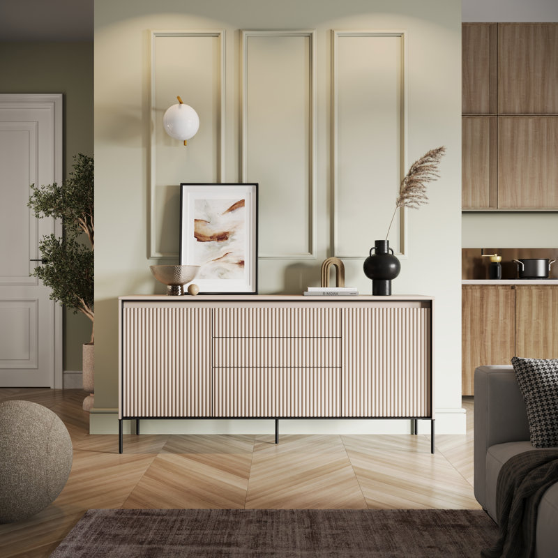Amichai 166cm Sideboard, Sand Beige/Black