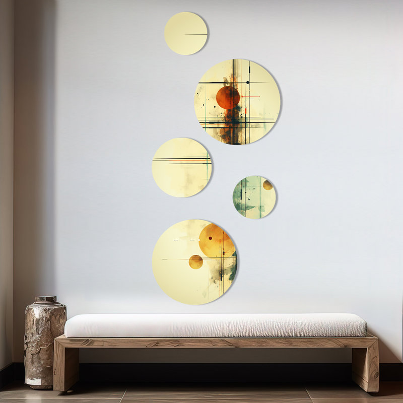«Transcendent Shapes Abstract Collages I», ensemble d'art mural rond abstrait de 5 collages abstraits