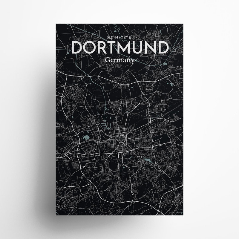 Dortmund City Map In Midnight - No Frame Print, 36cm H x 24cm W x 0.05cm D