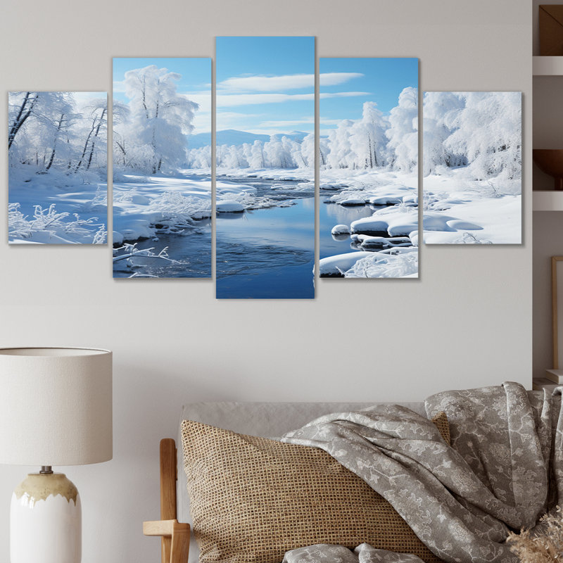 «White Winter Harmony IV», impression sur toile - 5 panneaux