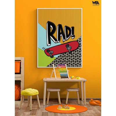 Skateboard Kids Playroom Poster Print, Framed Rad Skateboard Decor, Retro Skateboard Art, Retro Cool Kid Art, Basement Remodel Idea
