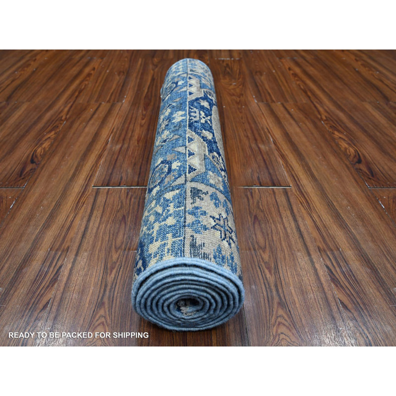 2'6" x 7'11" Duke Blue Aryana Mamluk Design Hand Knotted Soft Wool Runner Rug