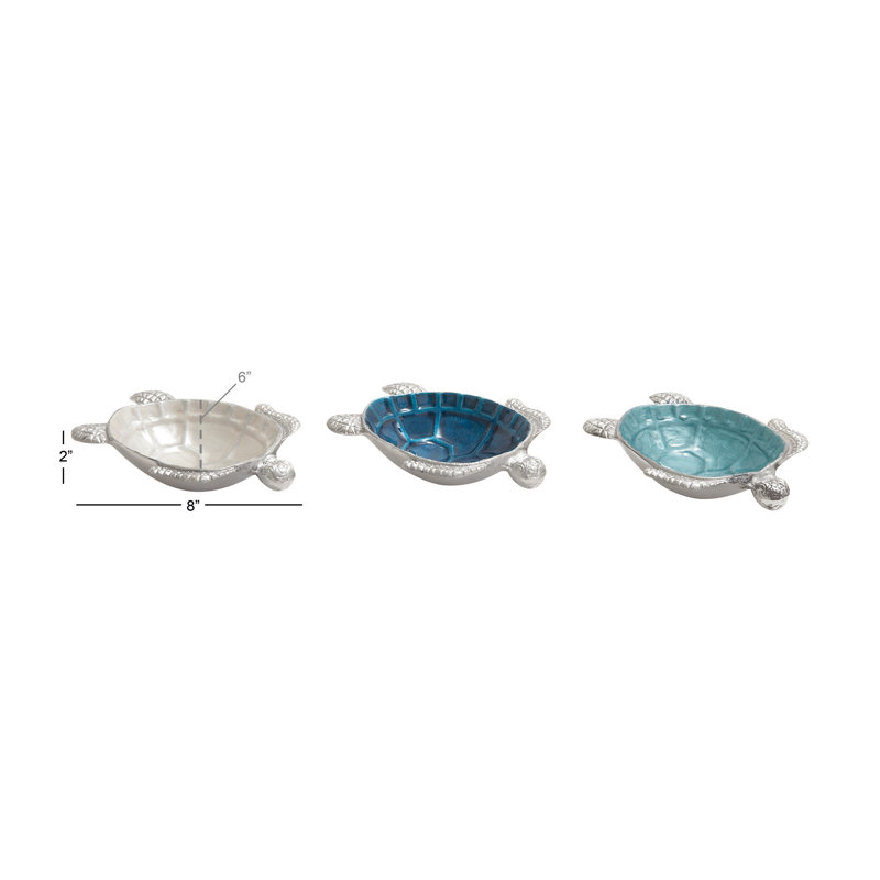 Aluminum Metal Handmade Turtle Multi Colored Serving Bowl Set