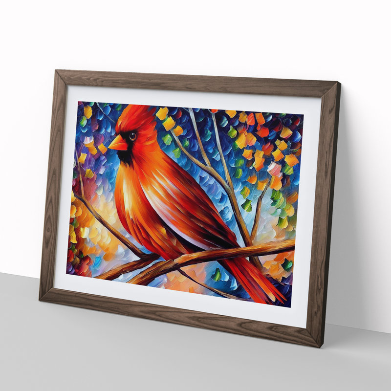 Cardinal Bird Vol.1 Abstract - Single Picture Frame Painting, 34cm H x 46cm W x 2cm D, Walnut Framed