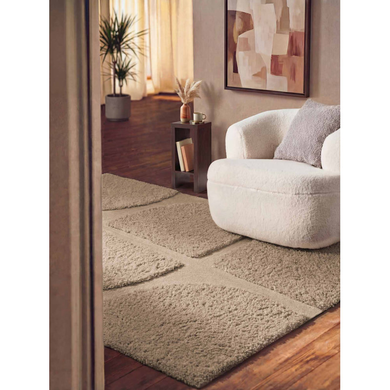 Geometric Hand Tufted Shag Area Rug, Beige, Rectangle 160 x 230 cm