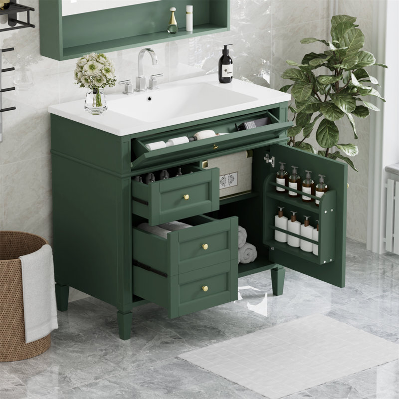 Desiderata 36'' Single Bathroom Vanity with Manufactured Wood Top, Green