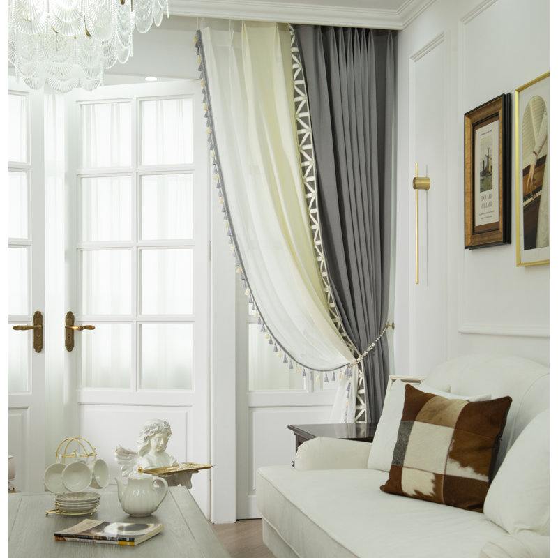 Rideau en rayonne Athena, H 108 po x l 45 po, Gris/Ivoire