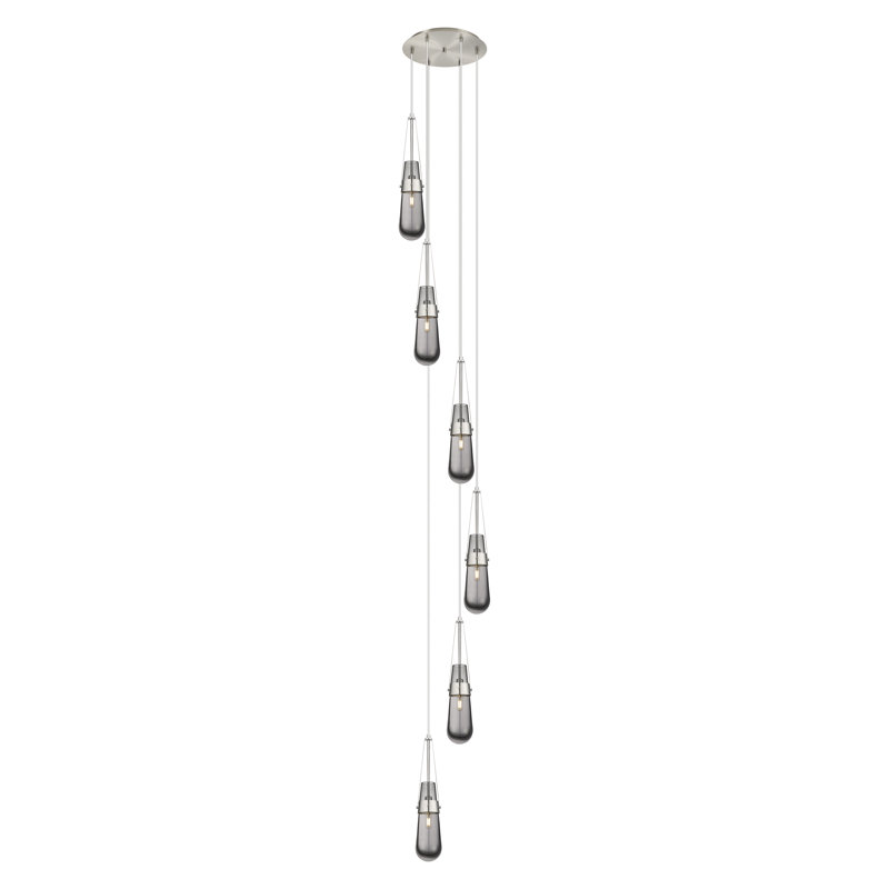Luminaire suspendu grappe 6 lumières Starcher, Gris fumée clair, Nickel satiné brossé