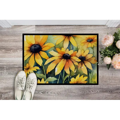 Nouveauté Tapis d'entrée pour tapis d'entrée pour l'entrée, Susans aux yeux noirs avec passe-partout aquarelle, antidérapant et lavable, H 18 po x l 27 po