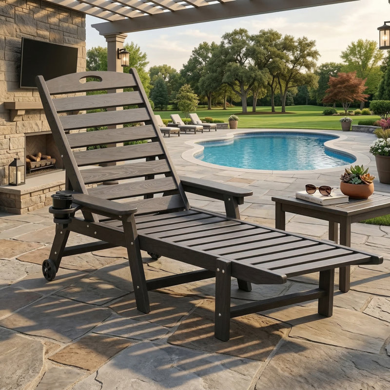4-Position Adjustable + Folding + Chaise Lounge Chair + with Heavy Duty Steel Frame + Outdoor Sunbathing Bed for Patio Pool Beach Backyard + Supports 360 lbs + (Black)
