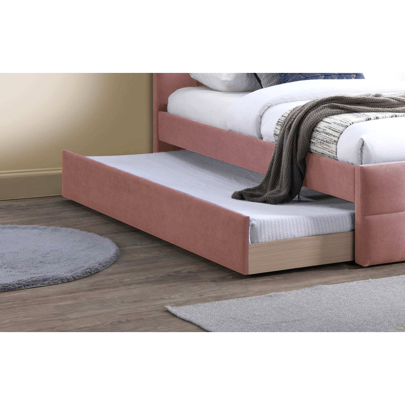 1 lit double avec tête de lit et pied de lit tapissier, Double, Rose clair