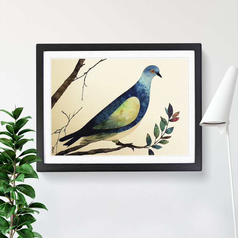 Dove Bird In Watercolour Vol.7 - Single Picture Frame Print, Black Framed, 34cm H x 46cm W x 2cm D