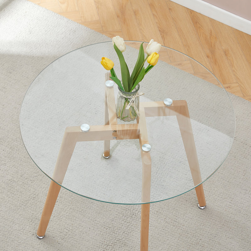Placerville Round Glass Top Solid Wood Base Dining Table