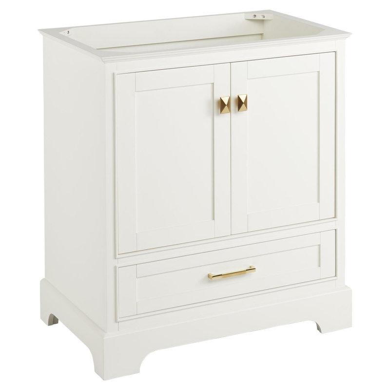 Quen 30" Freestanding Single Basin Vanity Set with Cabinet, Vanity Top, 8" Centers, Soft White, Feathered White Quartz