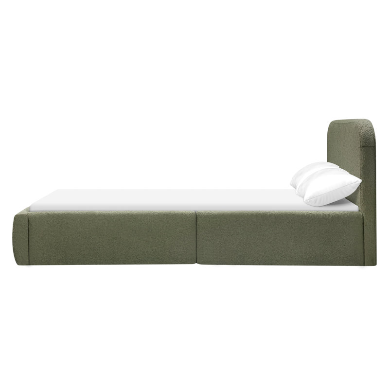 Nara Twin Bed, Full, Performance Olive Boucle
