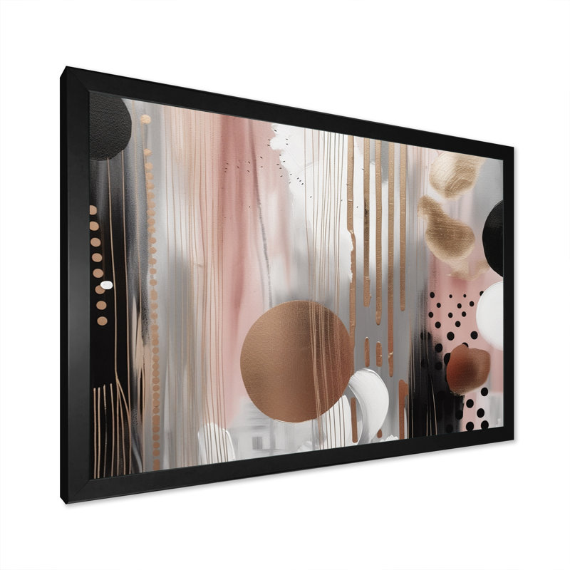 «Pink Rosegold Captivating Circle I - Modern Shapes», impressions sur toile transitionnelles, Cadre photo noir