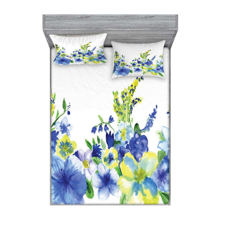 Microfiber Floral Sheet Set, Full Sheet Set with Fitted Sheet