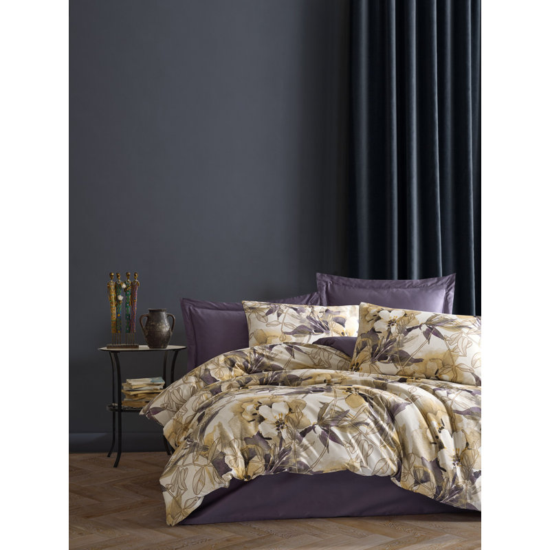 Quilt Cover Set, Beige/Yellow/Purple/Cream